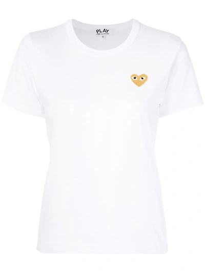 Comme Des Garçons Play Comme Des Garcons Play White And Gold Heart Patch T-shirt