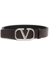 Valentino Leather Vlogo Signature Belt With Metallic Accents In Brown