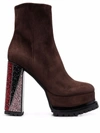 Haus Of Honey Lust Bead-embellished Platform Boots In Brown