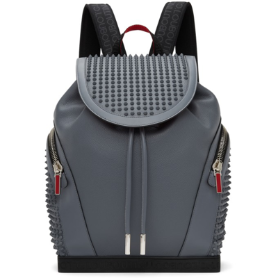 Christian Louboutin Explorafunk Spiked Rubber-trimmed Full-grain Leather Backpack In Grey