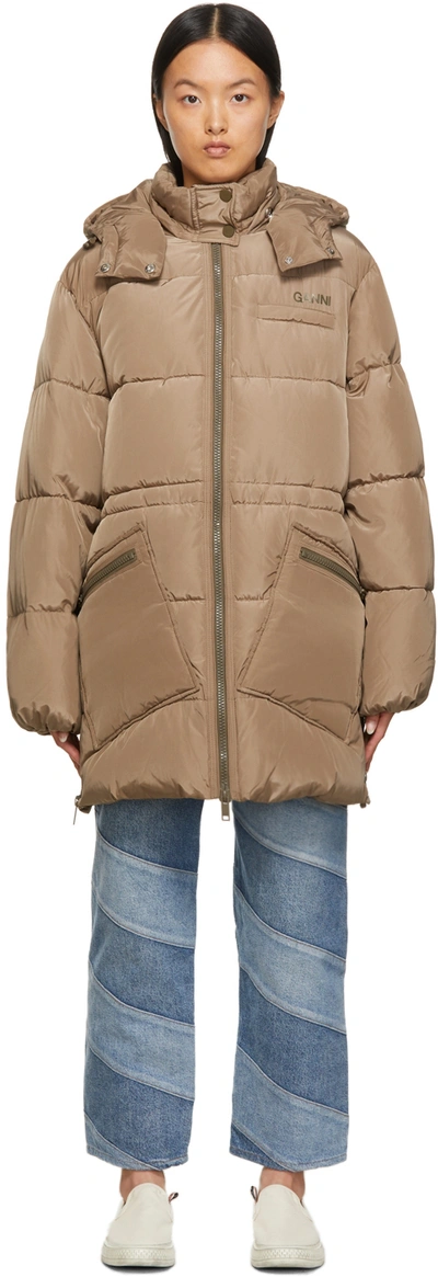 Ganni Beige Oversize Midi Puffer Jacket In Fossil