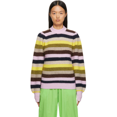 Ganni Multicolor Wool Knit Crewneck Sweater In Multicolour