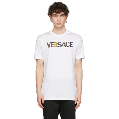 Versace Logo刺绣纯棉t恤 In White