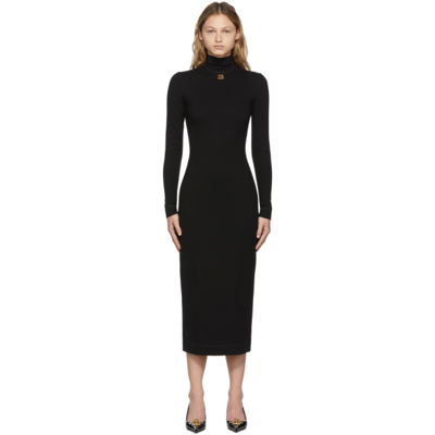 Dolce & Gabbana High-neck Logo-plaque Jersey Midi Dress In Black