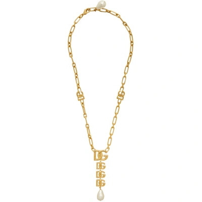Dolce & Gabbana Necklace With Dg Logo Pendant And Pearl Embellishment In Gold