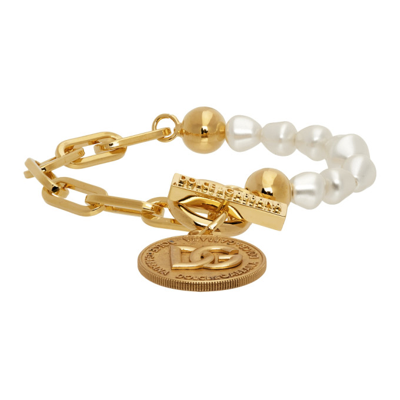 Dolce & Gabbana Gold Pearl Logo Coin Bracelet