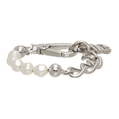 Dolce & Gabbana Pearl-embellished Logo Charm Bracelet In Silver