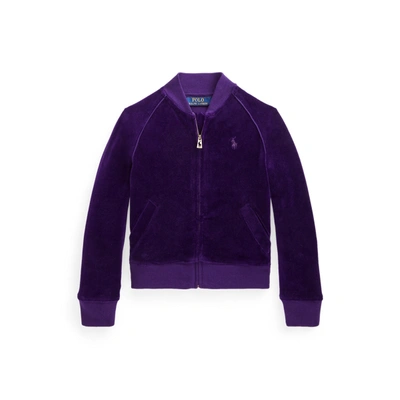 Polo Ralph Lauren Kids' Velour Baseball Jacket In Medieval Purple