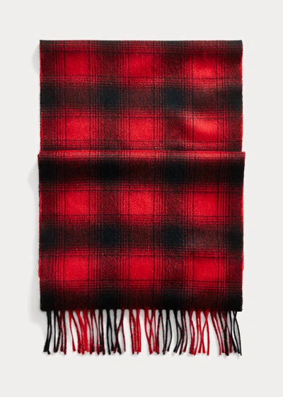 Double Rl Tartan Cashmere Scarf In Black/red Multi