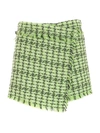 Msgm Tweed Shorts In Green White And Black