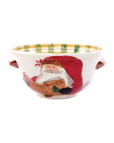 Vietri Old St. Nick Handled Medium Bowl With Santa Reading In Multi