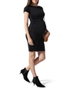 Blanqi Maternity Everyday Cap-sleeve Crewneck Dress In Black