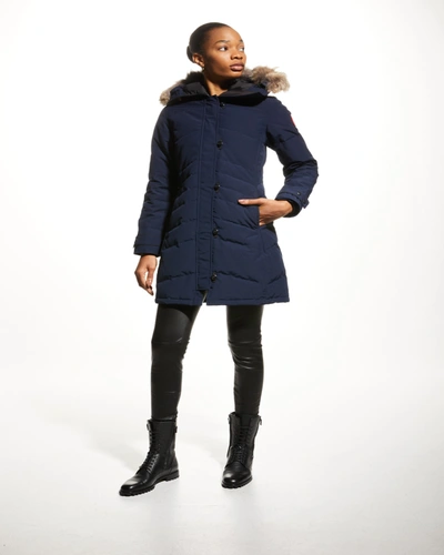 Canada Goose Lorette - Parka With Hood And Fur Coat In Dark Blue