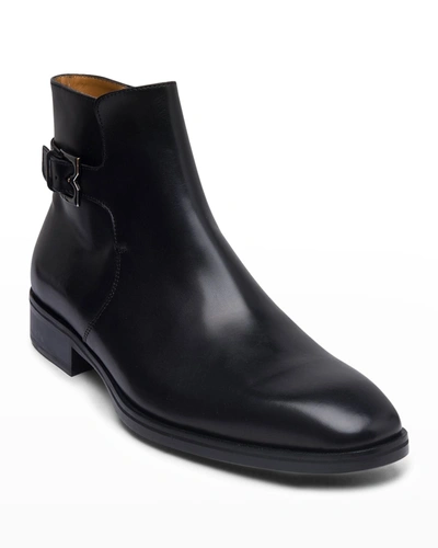 Bruno Magli Men's Angiolini M-buckle Burnished Leather Ankle Boots In Black