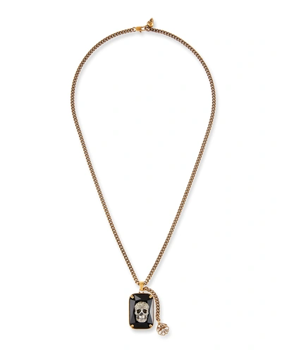 Alexander Mcqueen Men's Swarovski Crystal Skull Necklace In Black And Gold