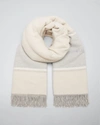 BRUNELLO CUCINELLI STRIPED LOGO CASHMERE THROW SCARF,PROD165900094