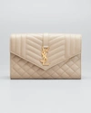 Saint Laurent Ysl Monogram Quilted Envelope Clutch Bag In 2721 Dark Beige