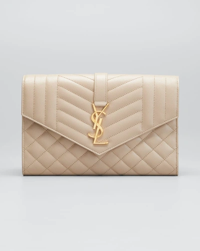 Saint Laurent Ysl Monogram Quilted Envelope Clutch Bag In 2721 Dark Beige