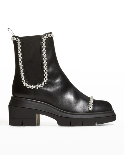 Stuart Weitzman Norah Faux Pearl-embellished Leather Chelsea Boots In Black