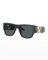 Versace Men's Greca Rectangle Sunglasses In Black