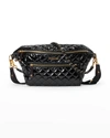 Mz Wallace Crosby Patent Quilted Sling Belt Bag In Black Lacquer Cro
