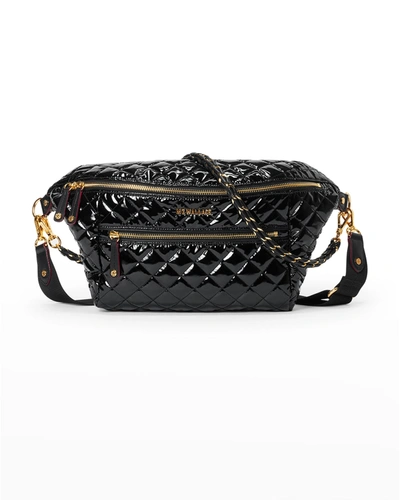 Mz Wallace Crosby Patent Quilted Sling Belt Bag In Black Lacquer Cro