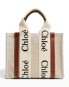 Chloé Woody Small Canvas Tote Crossbody Bag In White/brown