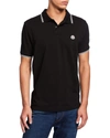 Moncler Men's Contrast Stripe Polo Shirt In Black