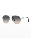 Burberry Tb Cutout Steel Aviator Sunglasses In Silver