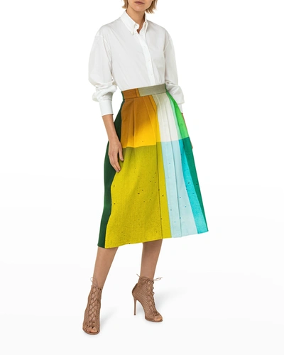 Akris Liquid Light Print Cotton Denim Skirt In Mimosa Multicolor