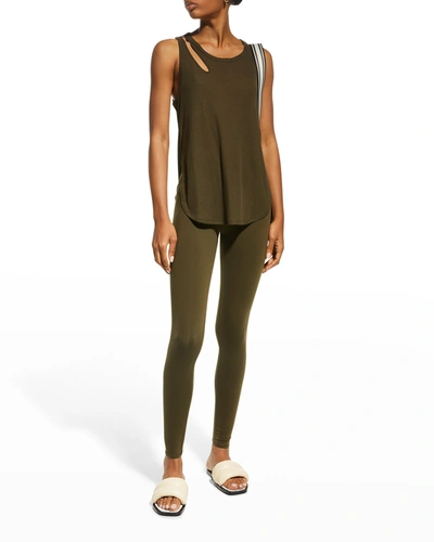 Alo Yoga Peak Cutout Ribbed Jersey Tank In Dark Olive