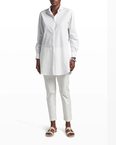 Giorgio Armani Poplin Tunic Shirt In Solid White