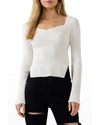 Endless Rose Fitted Side-split Sweater In Ivory