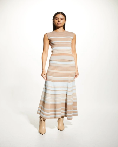 Giorgio Armani Stripe Knit Midi Skirt In Brown