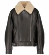 Acne Studios Calf Leather And Shearling Flight Jacket In Dark Brown Beige