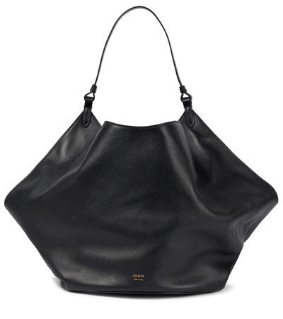 Khaite Medium Lotus Smooth Leather Shoulder Bag In Black