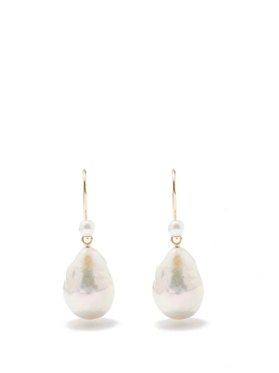 Mizuki 14ct Gold Teardrop Pearl Drop Earrings