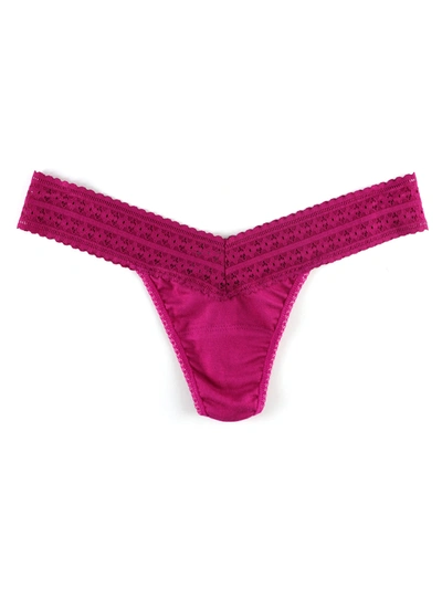 Hanky Panky Dream Lace Trim Modal Low Rise Thong In Pink Ruby
