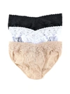 Hanky Panky 3 Pack Signature Lace V-kini In Brown