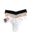 Hanky Panky Signature Set Of Three Low-rise Stretch-lace Thongs In Brown
