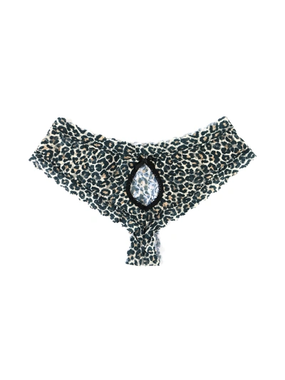 Hanky Panky Classic Leopard Signature Lace Crotchless Cheeky Hipster In Multicolor