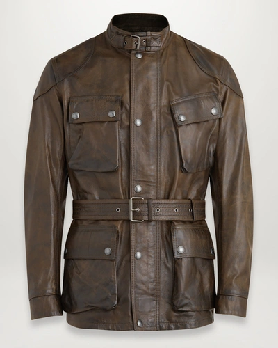 Belstaff Trialmaster Belted Leather Jacket In Blackbrown