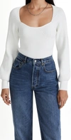 Endless Rose Square-neck Bishop-sleeve Knit Top In White