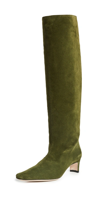 Staud Wally Suede Patchwork Tall Boots In Olive