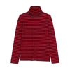 SAINT LAURENT STRIPED ROLL-NECK WOOL TOP, TOP, RED,4147697