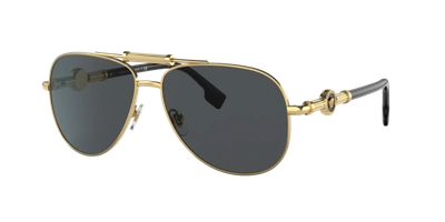 Versace Dark Grey Aviator Unisex Sunglasses Ve2236 100287 59 In Dark / Grey