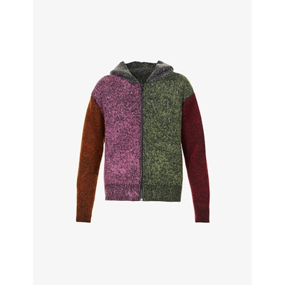 Agr Colour-blocked Zip-up Cotton-blend Knitted Hoody In Multi