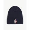 Moncler Mens Black Logo-embroidered Wool Beanie Hat