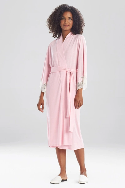 Natori Luxe Shangri-la Wrap Robe With Lace Trim In Rose