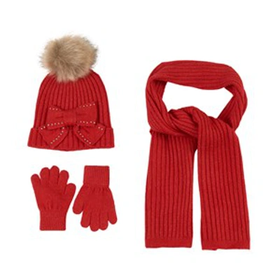 Mayoral Girls Teen Red Gloves, Scarf, Hat